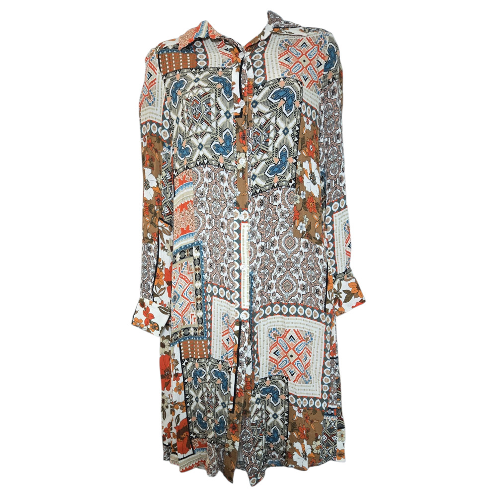 Gimmicks Wom XS Long Sleeve Shirt Dress Tunic Top Boho Artsy Fairycore Patchwork